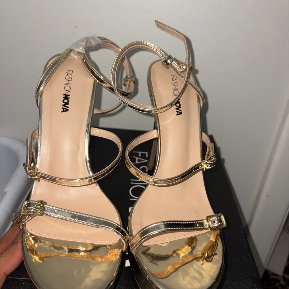 Fashion Nova Metallic Gold Strappy Heels